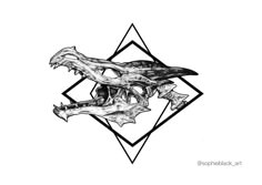 a black and white drawing of a dinosaur skull