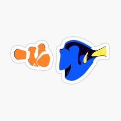 an orange and blue fish sticker next to each other