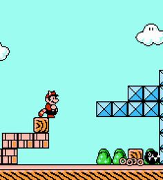 an old - school video game with mario running