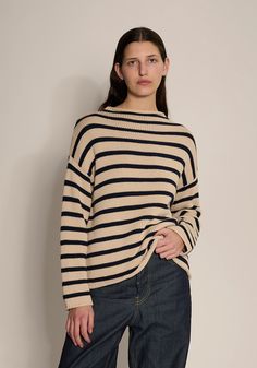 Lamis Stripe Sweater Sailor Stripes, Hem Sweater, Woven Top, Rolled Hem, Sweater Sale, Cotton Sweater, Women Pullover, Stripe Sweater, Sweatshirts Women