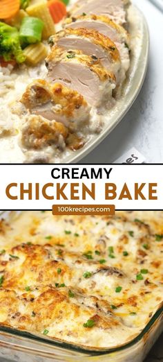 creamy chicken bake with broccoli and carrots in the casserole