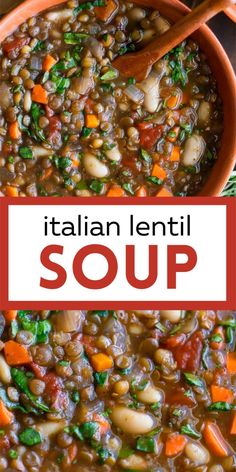 italian lentil soup with carrots, beans and spinach