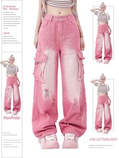 Cargo denim pants with a cute pink color.

The washed finish creates a vintage-like atmosphere.

Tops go well with neat cropped lengths and snug-fitting items.
◾️Model
Height/Weight：160cm(62.9in)/45kg(99.2lb)
Fitting Size：M



Size (cm)
Length
Waist
Hip


S
97
66
96


M
98
68
100


L
99
72
104


XL
100
74
108 Jean Rose, Jeans Rosa, Y2k Harajuku, 2024 Spring Summer, Outfit Jeans, Pink Jeans, Pinterest Closet, Kawaii Clothes, Really Cute Outfits