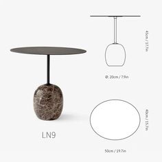 an image of a table with measurements for the top and side tables on each side