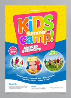 the kids camp flyer is designed to be used for children's activities and events