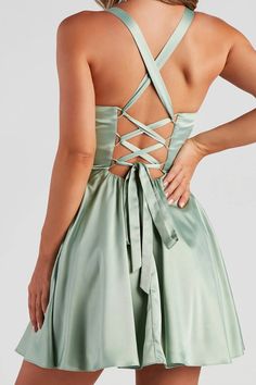 Sabrina Satin Lace-Up Party Dress – WoryHat Glitter Prom Dresses, Cute Homecoming Dresses, Sequin Prom Dresses, Short Summer Dresses, Prom Dress Shopping, Green Prom Dress, Windsor Dresses, Satin Prom Dress, Pink Prom Dresses