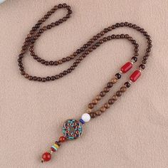 Vintage Nepal Long Buddhist Mala Wood Beaded Pendant & Necklace Ethnic Bohemian Boho Buddha Lucky Jewelry for Women Men Sweater Necklaces, Buddhist Mala, Lucky Jewelry, Buddha Necklace, Wooden Bead Necklaces, Ethnic Necklaces, Elephant Necklace, Beaded Pendant Necklace, Wood Necklace