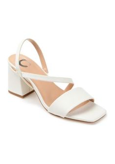 The "S" shaped strap on the Lirryc Evening Heels speaks for itself. This design by Journee Collection is playfully detailed with a squared open-toe and covered block heel. Vegan leather uppers, a padded footbed, and a slingback strap finish the look. | Journee Collection Women's Lirryc Pumps, White, 11M Evening Heels, Heel Stretch, Platform Block Heels, White Pumps, White Heels, Shoe Carnival, Shoes Heels Pumps, Journee Collection, Strap Design