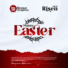 an easter flyer with the words happy easter and crown of thorns on white background