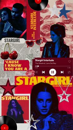 the cover art for stargirl is shown in red, white and blue with an image of