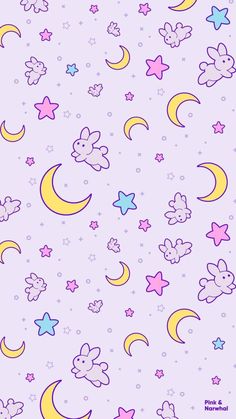 an image of the sky with stars and teddy bears on it in pastel colors