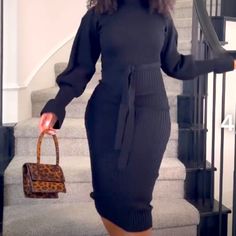 High Quality, Soft Little Black Sweater Dress Fitted Belted Midi Dress For Winter, Black Winter Dress For Going Out, Casual Fall Midi Dress For Going Out, Black Belted Midi Dress For Evening, Black Belted Midi Dress, Winter Evening Belted Midi Dress, Black Dress For Going Out In Winter, Black Midi Dress For Workwear In Winter, Black Midi Dress For Winter Workwear