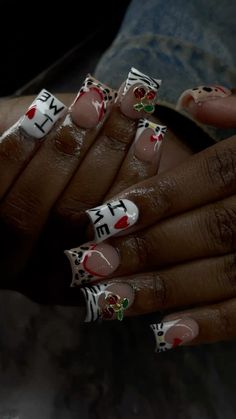 Nail Page Name Ideas Instagram, Junk Duck Nails Short, Lowrider Nail Designs, Bday Nails Ideas, Birthday Nail Set Ideas, Valentine Day Nails, Punk Nails, Diy Acrylic Nails