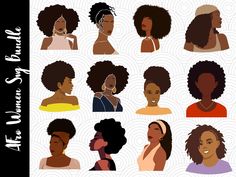 the different types of women's hair are shown in this graphic art printable poster