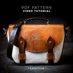 This listing is for PDF pattern to make the bag, not the actual bag! Trapezium is quite an easy project that makes a vintage classy bag with nice lines.  Video Tutorial: https://youtu.be/i09ulJpObjM   Size: approx. 12.5" x 8" x 3.5" Materials:  You can use 5-6 oz leather for the whole thing. I used 8 oz for strap, closure straps and the gusset. It is good to make the gusset out of something really thick and firm.  For the front and back panel I used 4 oz velvety chrome tan, and 3 oz for the top handle loop holders. Also if you decide to make the rear pocket, use something not too thick as well.  Hardware: 2 x 1" swivel hooks (or you can attach the straps directly to D-rings if you want) Rivets or chicago screws 2 x 1" D-rings 2 x 3/4" loops for top handle 8 x button studs (size is up to yo Belt Bag Pattern, Leather Patterns Templates, Leather Purse Pattern, Leather Handbag Patterns, Backpacks Accessories, Leather Working Patterns, Bag Template, Leather Patterns, Crossbody Saddle Bag