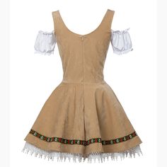 Perfect for an Oktoberfest in the sun, this adorable dress is made of a tight suede-like material. Comes with attached white tulle petticoat underneath, brown apron and white puffy sleeves. Code: OCW64 Size Chart Size Bust(cm) Waist(cm) Length(cm) S/M 80-84 72-76 81 L/XL 85-89 77-81 82 2XL 90-94 82-86 83 3XL 95-99 87-91 84 German Beer Girl, Bavarian Costume, Waitress Outfit, German Dress Dirndl, Bar Dress, Print Design Fashion, Elegant Coats