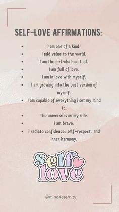 a poem with the words self love affirmations