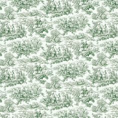 a green and white toiler wallpaper with people in the woods on it