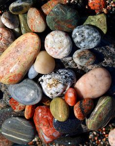 many different colored rocks on the ground