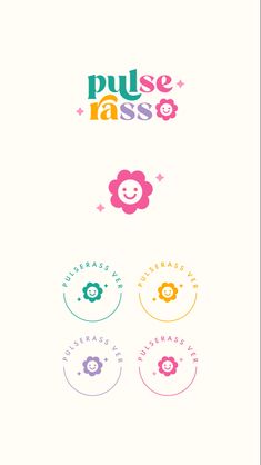 the logo for puse asso is shown in three different colors and font styles