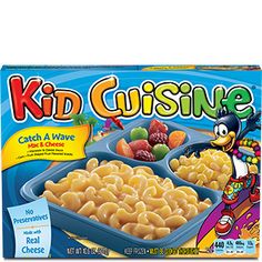 a box of kid cuisine with macaroni and cheese