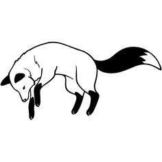 a black and white drawing of a fox jumping in the air with it's mouth open