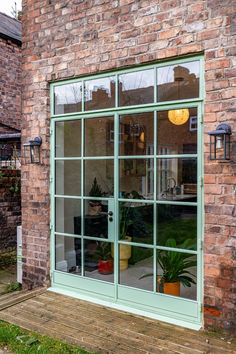 Crittall External Door Crittall Doors Exterior, Crittal Doors To Garden, Cottage Glass Doors, Glass Door To Backyard, Glass External Door, Bifold Door Kitchen, White Crittal Doors, Crittle Doors, Kitchen Doors To Outside