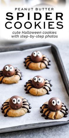 peanut butter spider cookies on a baking sheet