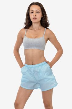 RNF314 - Women's Nylon Track Shorts Sporty Crop Top With Built-in Shorts, Stretch Nylon Shorts For Summer, Athleisure Pajama Shorts For Summer, Summer Athleisure High-waisted Pajama Shorts, Spring Nylon High-waisted Athletic Shorts, Spring Nylon Workout Shorts, Sporty Pajama Shorts With Short Legs For Summer, Summer Gym Athletic Shorts, Spring High-waisted Nylon Athletic Shorts