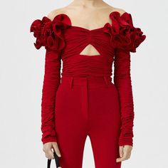 Material: Polyester. SIZE (cm) BUST LENGTH S 72-86 35 M 76-90 36 L 80-94 37 Fabric Rosette, Sets Outfit, Ruched Crop Top, Big Crowd, Rose Fabric, Off Shoulder Crop Top, Backless Top, Rose Rouge, Cropped Tops