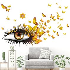 PRICES MAY VARY. 【High Quality Material】Our girl eyes wall stickers are made of premium matte vinyl PVC, which is removable, durable, environmental, non-toxic, non-fading, waterproof and safe to use, keeping you and your family far from chemical pollution. Our wallpaper is translucent, so it is best to stick it on a white wall which would look much prettier. 【Unique Pattern Design】With the bright artistic colors and vivid patterns that butterflies fly around with the eyes, flowers and hearts add Chemical Pollution, Eyelash Decor, Heart Wall Decal, Butterfly Eyes, Flying Butterfly, Butterfly Wall Decals, Long Eyelashes, Eyes Wallpaper, Butterflies Flying