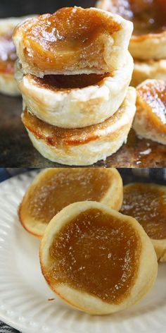 several different types of pastries sitting on top of a plate next to each other