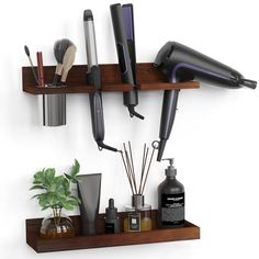 PRICES MAY VARY. High Quality - Crafted with precision & elegance in mind, our hair dryer holder is made from high-quality pine wood. This durable material not only ensures longevity but also adds a touch of nature. Cup Holder - This hair tool holder & organizer has a removable heat-resistant cup holder. This thoughtful feature lets you safely store hot styling tools immediately after use, preventing accidental burns. Multiple Sections - Say goodbye to cluttered countertops & tangled cords. With Hair Tool Holder, Product Organizer, Tv Makeup, Hair Tool Storage, Wall Nook, Curling Iron Holder, Blow Dryer Holder, Hair Product Storage, Styling Essentials