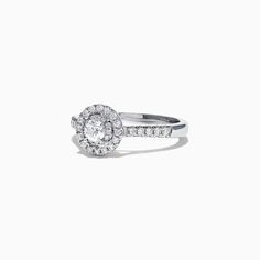 Effy Pave Classica 14K White Gold Diamond Halo Ring, 0.59 TCW Gia Certified 14k White Gold Halo Ring, Halo Diamond Ring, Halo Rings, Halo Diamond, White Gold Diamonds, Gold Diamond, Halo, White Gold, Engagement Rings