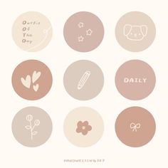 six different types of buttons with the words daily written on them in white and pink