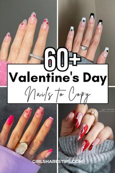 Get inspired with these classy Valentine's Day nails perfect for February! Whether you prefer long or short styles, these designs are great for date night, work, or a party. From chic coffin shapes to trendy almond and square tips, you'll find simple and easy options featuring red, pink, white, and black shades. Add some bling with glitter charms or go coquette with bows and hearts. Perfect for going out at the club or enjoying a casual night at home! February Nails Almond Shape, French Tip Nails Hearts, Nails Inspiration Valentines Day, Trendy Nails Butterfly, Trendy Nails Black And White, Coffin Trendy Nails, Trendy Nails Ballerina, Black French Tip Nails Almond