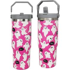 thermos insulated water bottles are designed to look like ghost's on pink