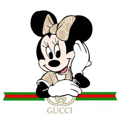 a cartoon mickey mouse with a gucci ribbon around it's neck