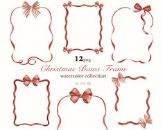 christmas bows frame watercolor collection for photoshopped and inked by hand - on paper