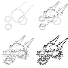 four different types of pokemon drawings