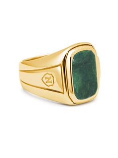 Stainless Steel Ring with Gold Plating Green Jade Product Code: MRING_146 Designer's Notes The Nialaya Gentlemen’s Cocktail Ring is designed with a contemporary style. The focal point of the ring is the oblong, elegant shape that makes this piece a classic piece to own. Please note that all our pieces are crafted by hand and one-of-a-kind, and may therefore vary slightly in size, shape, and color.