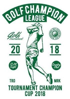 a green and white logo for the golf tournament, with an image of a man swinging a