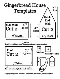 the gingerbread house template is shown with measurements