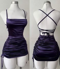 Tvd Style, Purple Dress Short, Hoco 2024, Satin Sleeves, Dark Purple Dresses, Backless Homecoming Dresses, Expensive Dresses, Everskies Outfits, Homecoming Ideas