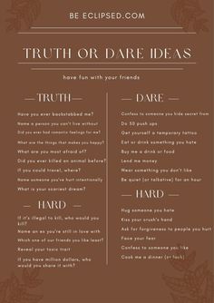 T Or D Questions Over Text, T Or D Questions, Truth Or Dare Ideas, Dare Ideas, Truth Or Dare Games