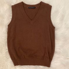 Never Worn One Size Great Condition Brown Cotton Sweater Vest For Fall, Brandy Melville Sweater Vest, Brown Fitted Cotton Sweater Vest, Sweater Vest Brown, Vintage Fitted Brown Sweater Vest, Brown Sweater Vest, Brown V-neck Sweater Vest, Brandy Melville Sweaters, Grandpa Sweater