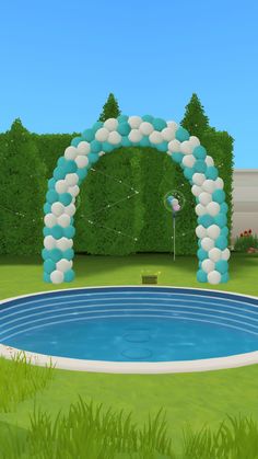 a pool decorated with balloons in the shape of an arch