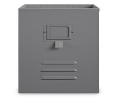 a gray metal box with a latch on it