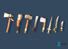 several different types of hammers on a blue background