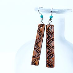 Adjustable Hand Tooled Drop Earrings, Western Leather Earrings, Tooled Leather Earrings, Western Bar, Leather Jewelry Making, Handmade Bar, Leather Tooling Patterns, Multiple Earrings, Leather Craft Patterns